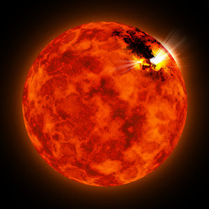 Studies of a brown dwarf with the Kepler mission by University of Delaware Professor John Gizis have revealed evidence of a long-lasting starspot and frequent white light flares that rival the most powerful seen on the Sun. This is an artist's conception drawn by Rob Gizis.